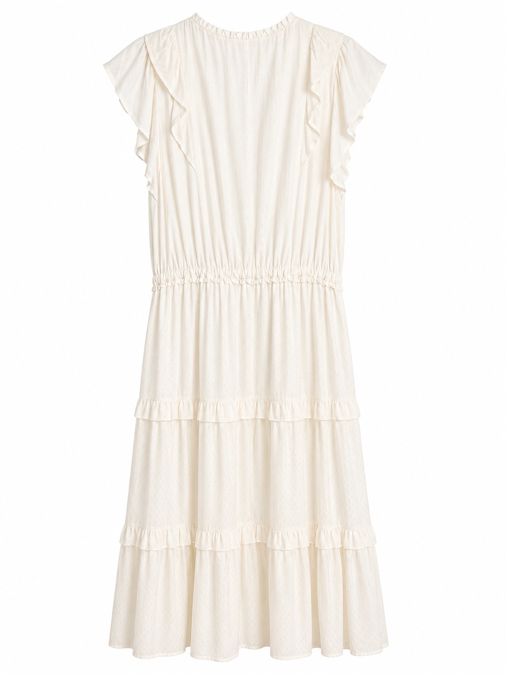 PAIGE Roslyn Ivory Jacquard Ruffle Tiered Maxi Dress Size L Romantic Feminine - Picture 3 of 8